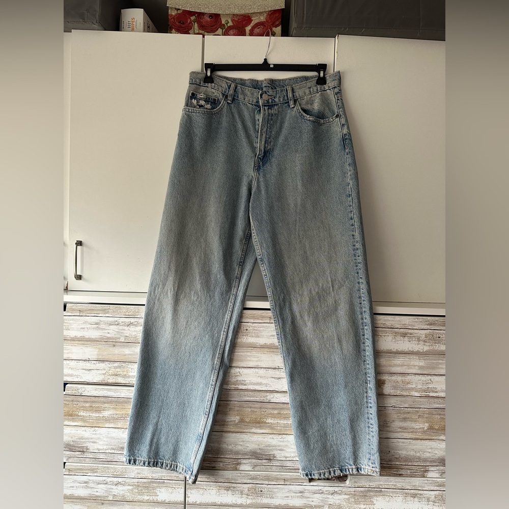 ZARA High Rise Distressed Patch Jeans 💙✨ Wide Leg 36x31.5